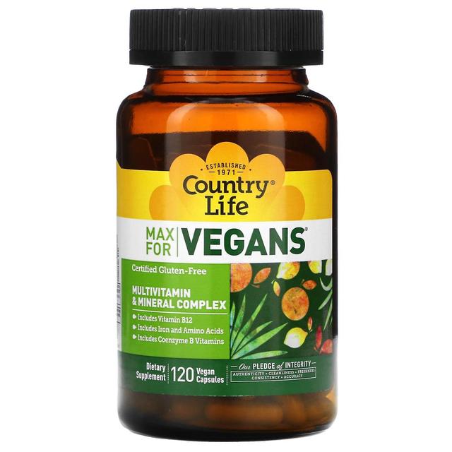 Country Life, Max for Vegans, Multivitamin & Mineral Complex, 120 Vegan Capsules on Productcaster.