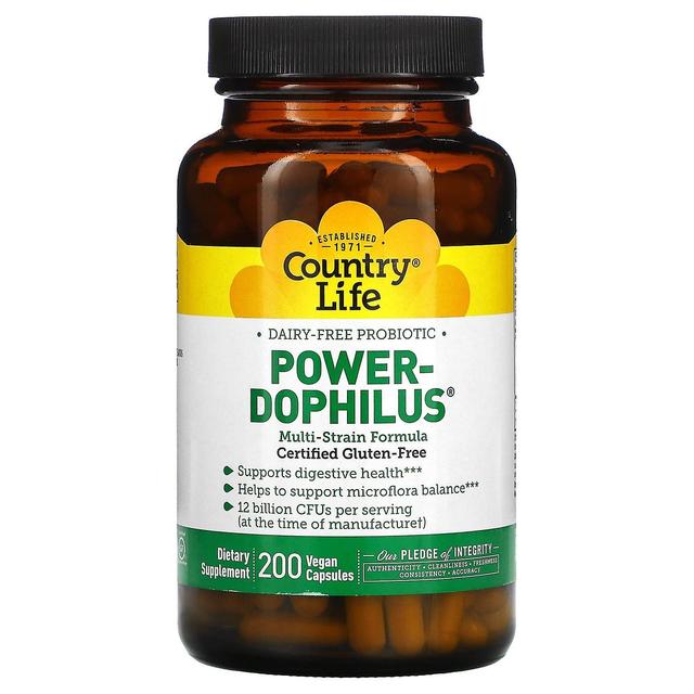 Country Life Vida no campo, probiótico sem laticínios, Power-Dophilus, 200 cápsulas veganas on Productcaster.