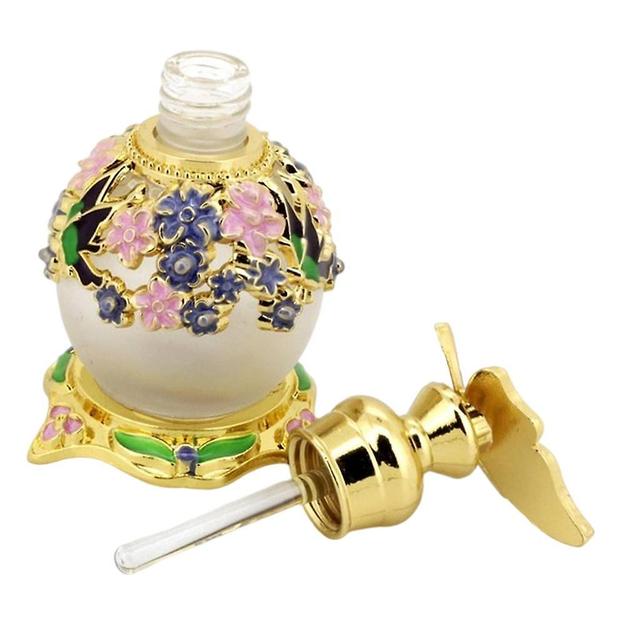 Refillable Airtight 15ml Retro Perfume Bottle For Bathroom Essential Oil Broad Bottom Purple Butterfly Lid Couvercle papillon violet on Productcaster.