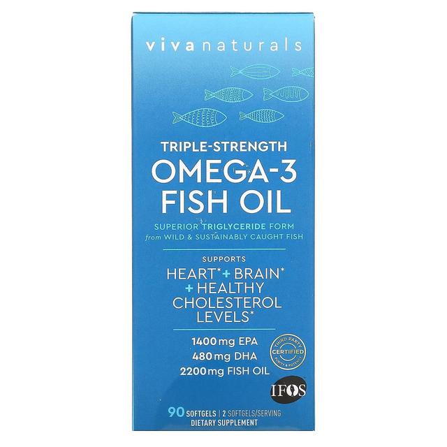 Viva Naturals, Omega-3 Fish Oil, Triple Strength , 90 Softgels on Productcaster.