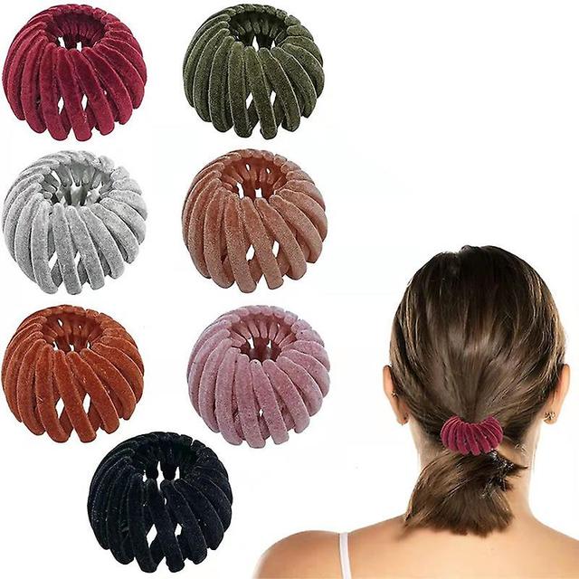 Xymcv 7 Bird's Nest Hair Clips, Horsetail Brackets, Cream Claw Wrap Thick Disc Weaving Retractable Velvet Large Banana Weaving Horsetail Clips, Adv... on Productcaster.