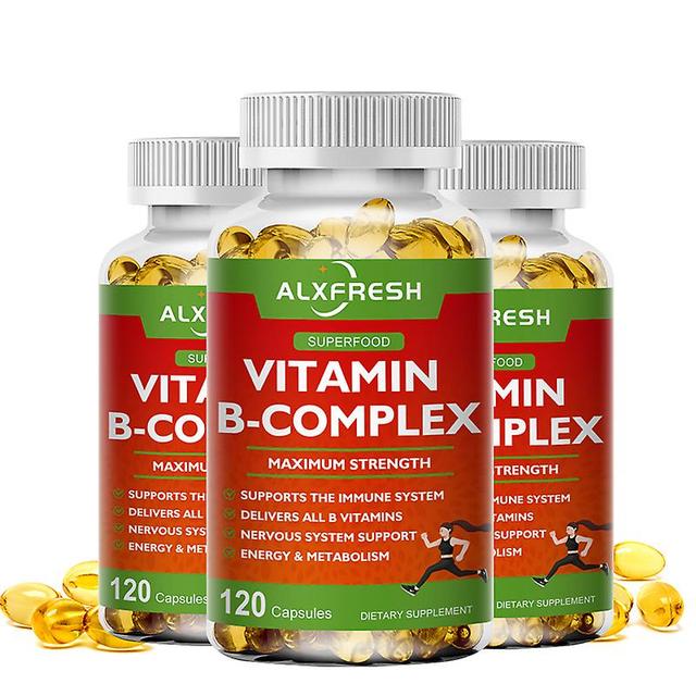 3x Vitamin B Complex Capsules, B12 Folic Acid Biotin, Stress Reduction Nervous System Healthy Energy Supplementhuamade Huamade 3X Bottles 120PCS on Productcaster.