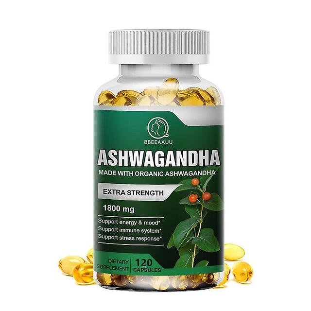 Eccpp Organic Health Food 1800mg Ayurvedic Ashwagandha Capsule Help Sleep Reduce Anxiety Enhances Immunity Energy Supplement 120pcs on Productcaster.