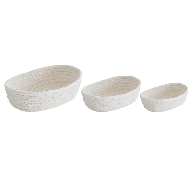 3 Pcs Desktop Storage Basket Oval Organizer Container Cotton Rope Hand Woven for Makeup Snacks White on Productcaster.