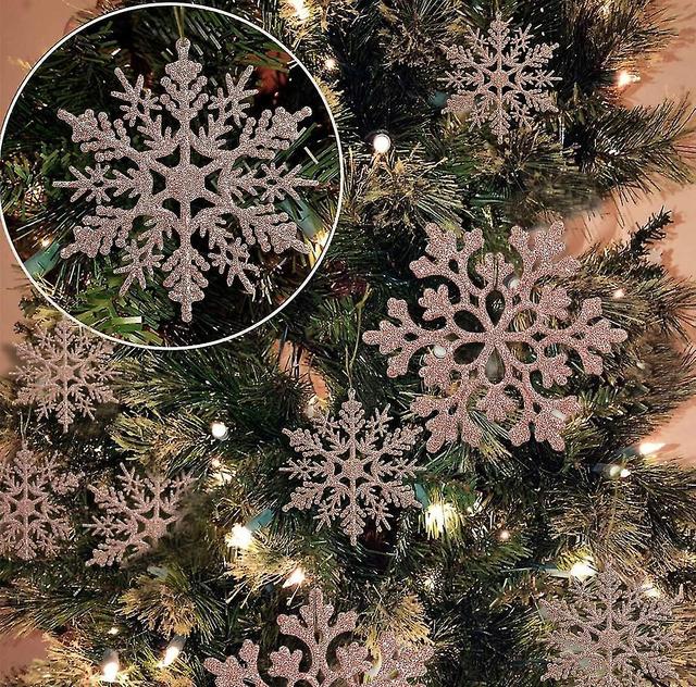 36 Pices Nol Or Rose Flocon de Neige Ornements En Plastique Paillettes Flocons De Neige Ornements pour L'hiver Dcorations D'arbre De Nol La Taille on Productcaster.