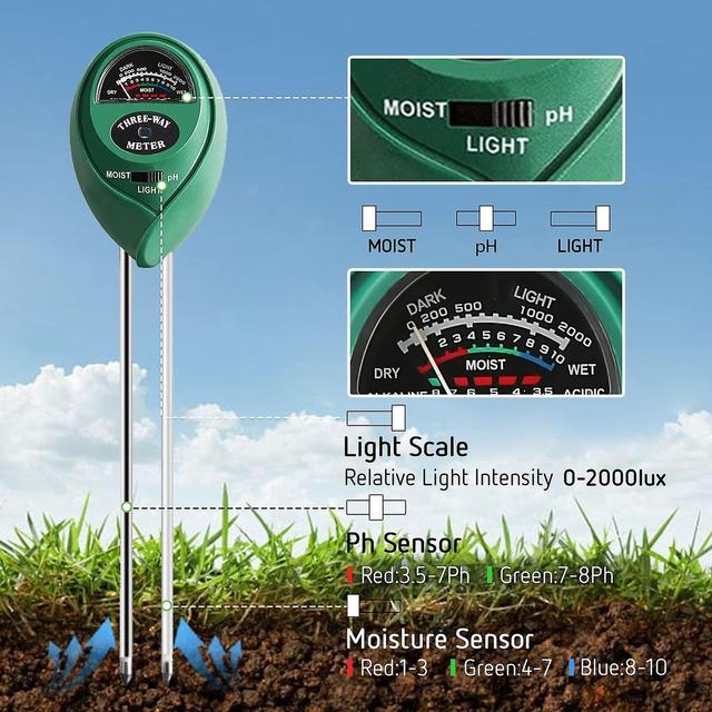 Soil Tester, 3 in 1 Plant Moisture Meter PH and Light Meter for Home Garden Lawn on Productcaster.