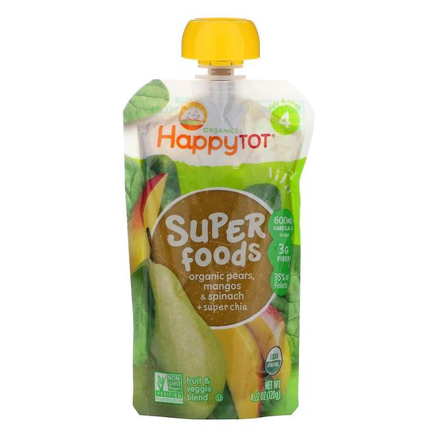 Happy Family Organics, HappyTot, SuperFoods, Stage 4, Økologiske pærer, Mango & Spinat + Super Chia, on Productcaster.