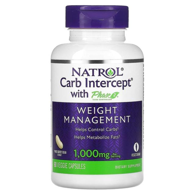 Natrol, Carb Intercept vaiheen 2 hiilihydraattiohjaimella, 500 mg, 60 kasviskapselia on Productcaster.