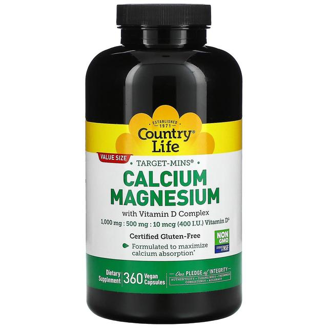 Country Life, Target-Mins Calcium Magnesium med D-vitamin Complex, 360 Veganske kapsler on Productcaster.