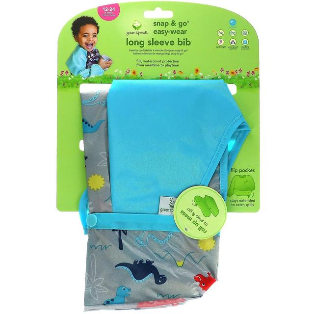 Green Sprouts Zielone kiełki, śliniak z długim rękawem Snap & Go Easy Wear, 12-24 miesiące, Aqua Dinosaur, 1 Count on Productcaster.