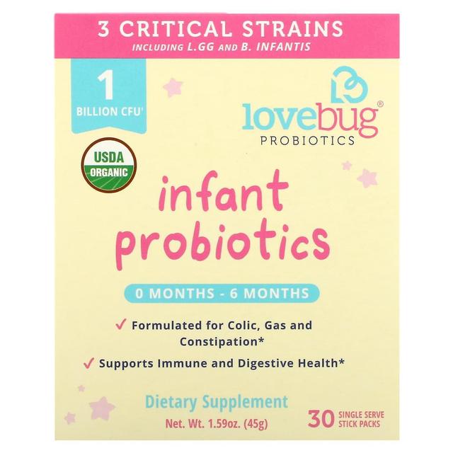 LoveBug Probiotics LoveBug probiotika, spædbarn probiotika, 0-6 måneder, 1 milliard CFU, 30 single stick pakker, 0,05 oz (1. on Productcaster.