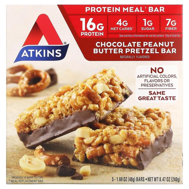 Atkins, Protein Meal Bar, Chokolade Peanut Butter Pretzel, 5 barer, 1,69 oz (48 g) hver on Productcaster.