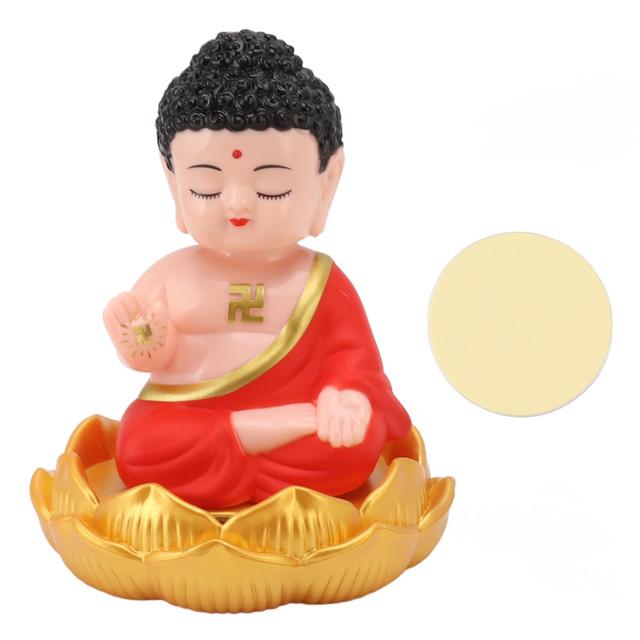 Buddha Ornament Solar Powered Light Energy Sensing Auto Nod Buddha Decoration for Home Car Office Red Clothes on Productcaster.