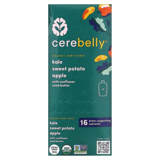 Cerebelly, økologisk babypuré, grønkål, sød kartoffel, æble med solsikkefrøsmør, 6 poser, 4 o on Productcaster.