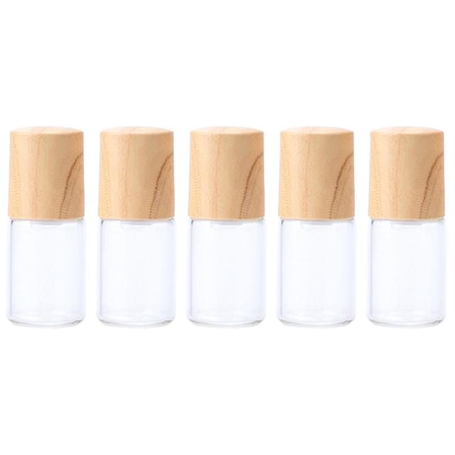 Hislaves 5Pcs Perfume Bottle Transparent Wooden Cap Multifunctional Steel Ball Essential Oil Bottle for Travel 2ML on Productcaster.