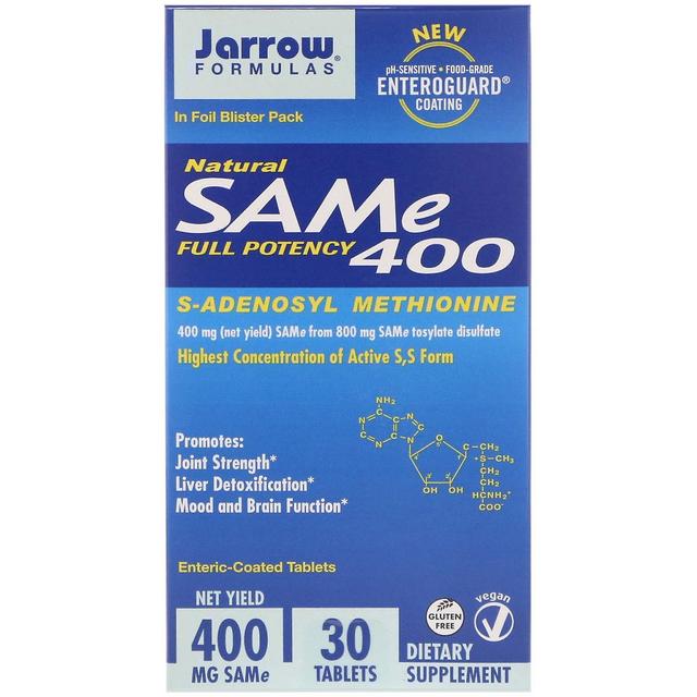 Jarrow Formulas Jarrow-kaavat, luonnollinen SAM-e (S-adenosyyli-L-metioniini) 400, 400 mg, 30 enterohappo on Productcaster.