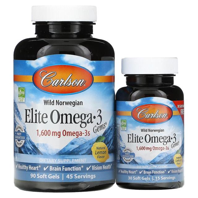 Carlson, Wild Norwegian, Elite Omega-3 jalokivet, Natural Lemon, 800 mg, 120 pehmeää geeliä on Productcaster.