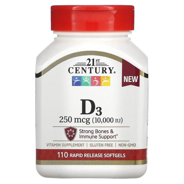 21st Century 21. århundrede, Vitamin D3, 250 mcg (10.000 IE), 110 Rapid Release Softgels on Productcaster.