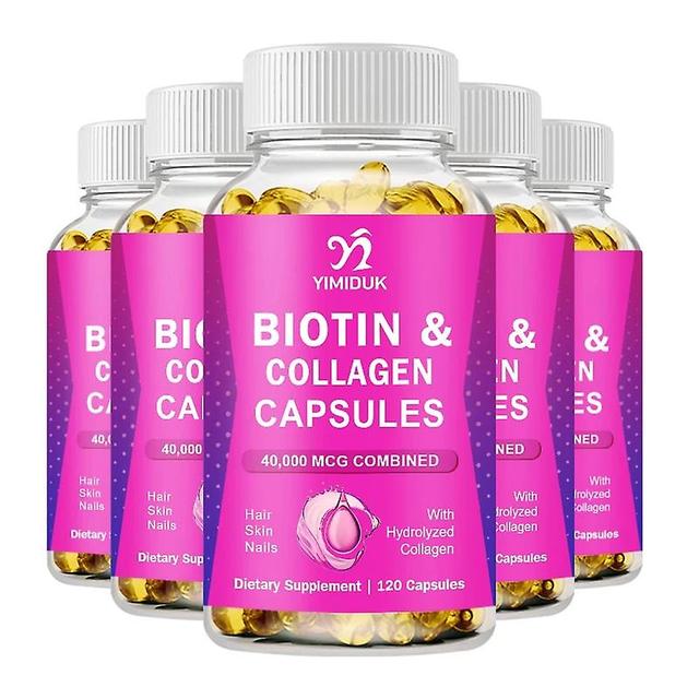 Sofirn Biotin with Collagen Supplement Protein Support Anti Aging Formula Strong Nails Shiny Hair Glowing Smooth Skin Vegan Capsule 5 Bottles 60 pcs on Productcaster.