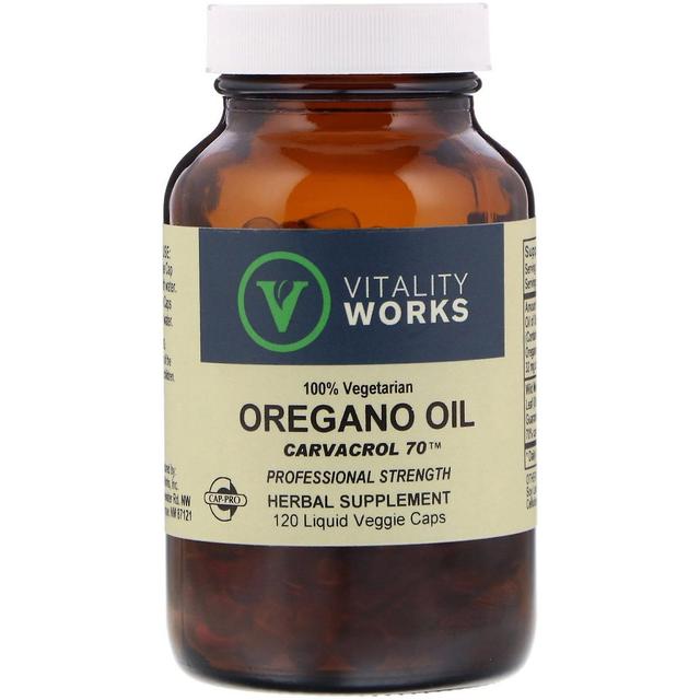 Vitality Works Opere di vitalità, Olio di Oregano, Carvacrol 70, 120 Tappi Vegetariani Liquidi on Productcaster.