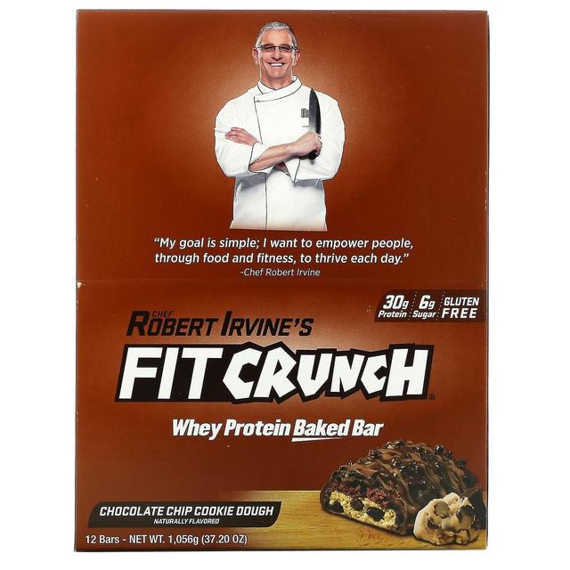 FITCRUNCH, Whey Protein Baked Bar, Chocolate Chip Cookie Dough, 12 Bars, 3.10 oz (88 g) Each on Productcaster.