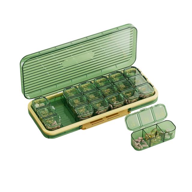 1 Set Pill Box Dustproof Moisture-proof 7 Day 21 Grids Fish Oil Vitamin Tablet Storage Box Household Supplies Qinghai Green on Productcaster.