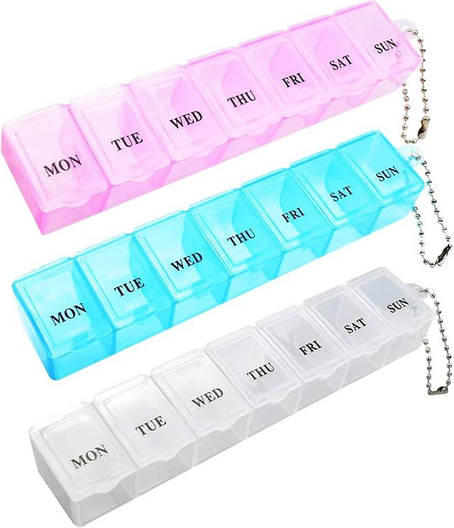 3pcs Pill Box, Portable Pill Organiser Travel Tablet Box 7 Days Tablet Organiser With Compartments For Medication, Vitamins(pink, White And Blue) on Productcaster.