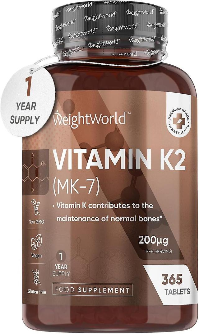 WeightWorld Vitamina K2 MK7 200mcg - 365 comprimidos de vitamina K2 veganos (não cápsulas de vitamina K2) 1 ano de fornecimento - alta resistência on Productcaster.