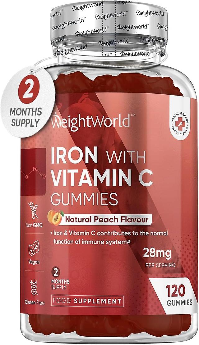 WeightWorld Iron Gummies with Vitamin C - 28mg - 120 Ferrous Fumarate Gummies (2 Months Supply) - Tasty Alternative to Iron Tablets - Immunity on Productcaster.