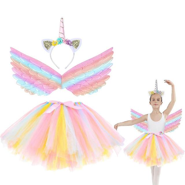 3Pcs Girls Dress Up Princess Dress Balley Mesh Skirt with Headband Angel Wing Christmas Halloween Birthday Party Cosplay Props on Productcaster.