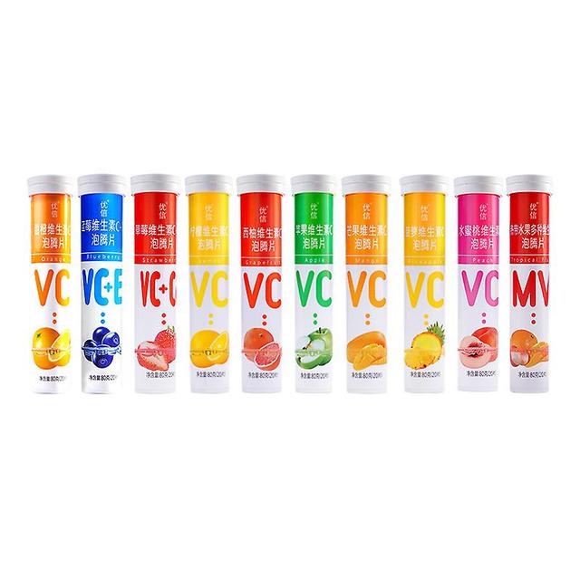 10 Fruit Flavours Rich in 10 Nutrients Vitamin C Effervescent Tablet VC Tablets Children's Multivitamin Solid Drink 10Pcs/set on Productcaster.