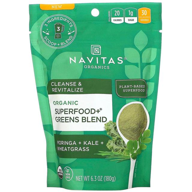 Navitas Organics, Organic Superfood+ Greens Blend, Moringa + Kale + Wheatgrass, 6.3 oz (180 g) on Productcaster.