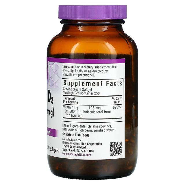 Bluebonnet Nutrition Bluebonnet Näring, Vitamin D3, 125 mcg (5000 IE), 250 Softgels on Productcaster.