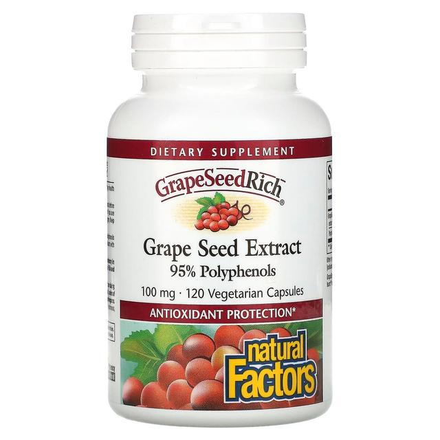 Natural Factors Fatores Naturais, GrapeSeedRich, Extrato de Semente de Uva, 100 mg, 120 Cápsulas Vegetarianas on Productcaster.