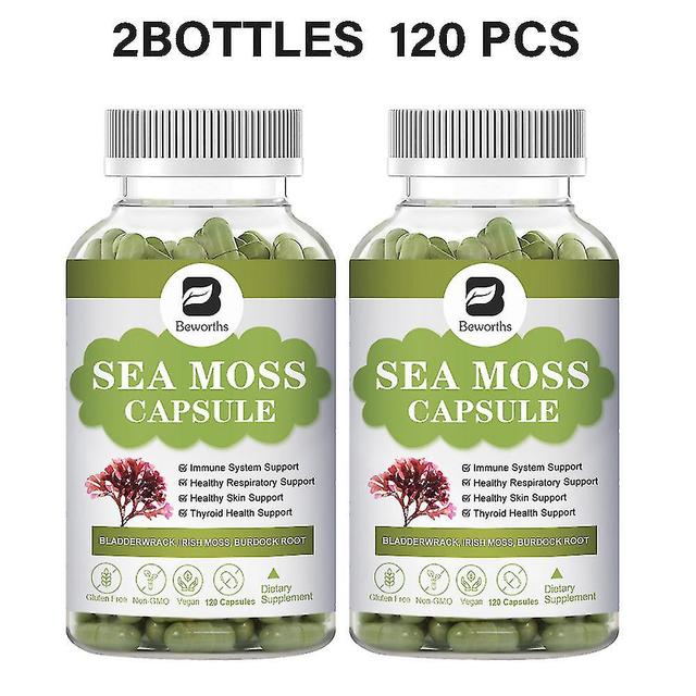 Guoguo 120pills Organic Sea Moss Capsules For Immune System Energy Gut Health Skin & Joint Support Raw Seamoss Pills & Powder 2bottles 120pcs on Productcaster.