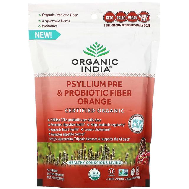 Organic India Índia Orgânica, Psyllium Pre & Probiotic Fiber, Laranja, 10 oz (283,5 g) on Productcaster.