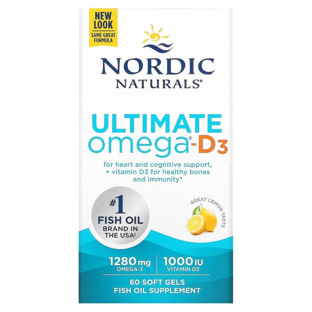 Nordic Naturals, Ultimate Omega-D3, sitruuna, 640 mg, 60 pehmeää geeliä on Productcaster.