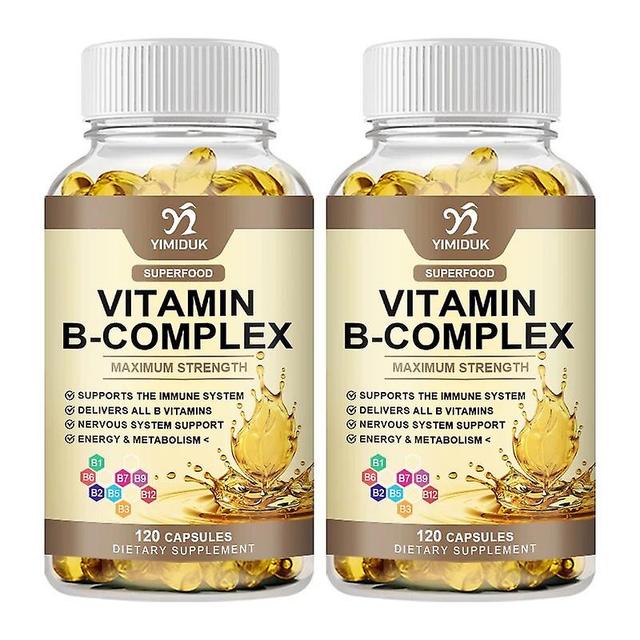 Visgaler Organic Vitamin B Complex Capsule (b12 B1 B2 B3 B5 B6 B7 B9 Folic Acid & Biotin) Relieve Stress Supports Better Mood 2 Bottles 120pcs on Productcaster.