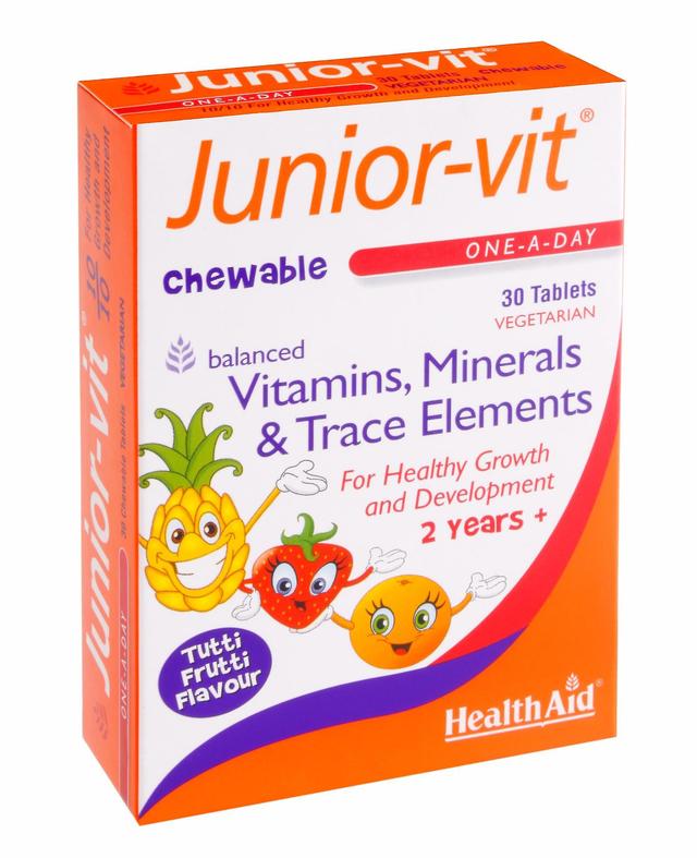 Health Aid Junior-vit - Žuvacia (Tutti-ovocná príchuť) (Vek 2 plus) - Blistrové balenie, 30 tabliet on Productcaster.