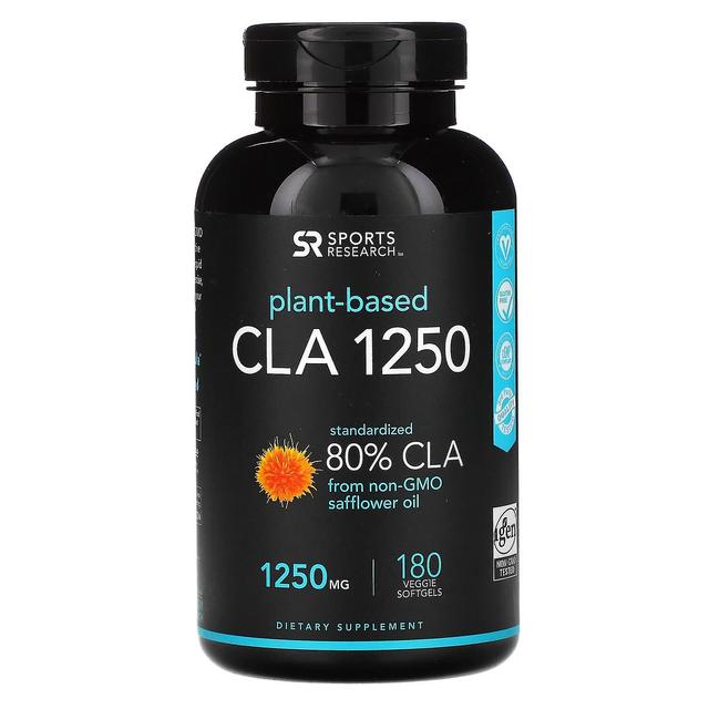 Sports Research Urheilututkimus, kasvipohjainen CLA 1250, 1 250 mg, 180 kasvispehmeää geeliä on Productcaster.