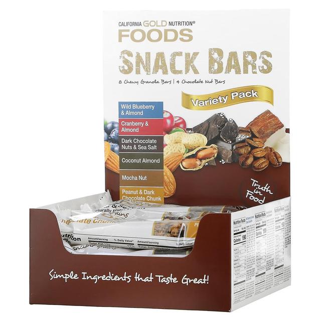 California Gold Nutrition, FOODS, Variety Pack Snack Bars, 12 Bars, 1.4 oz (40 g) Each on Productcaster.