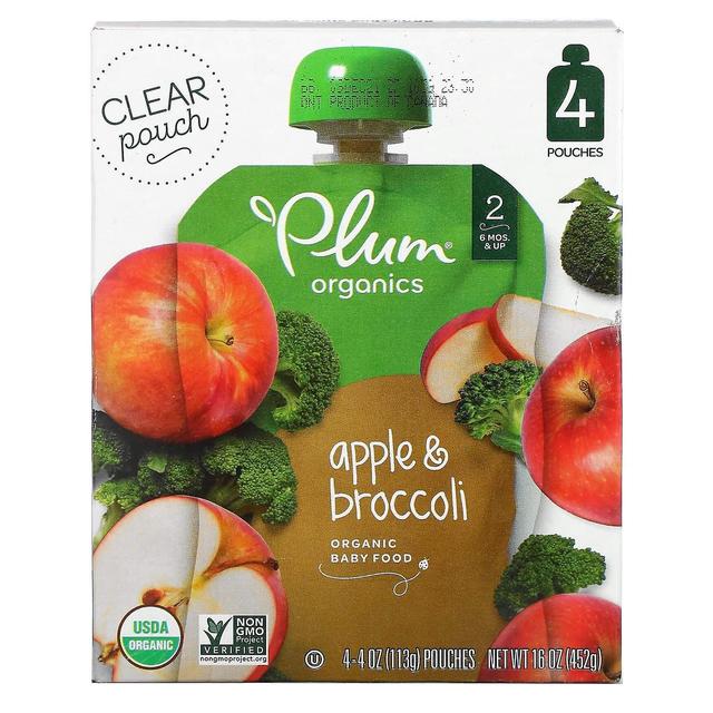 Plum Organics Plommon ekologiskt, ekologisk barnmat, 6 mån & upp, äpple & broccoli, 4 påsar, 4 oz (113 g) vardera on Productcaster.