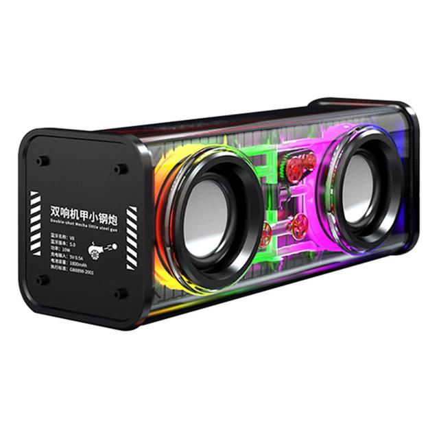 Transparent Case Colorful Light Dual Speaker Audios Multifunctional Stereo Loudspeaker For Home Pool Travel Black on Productcaster.