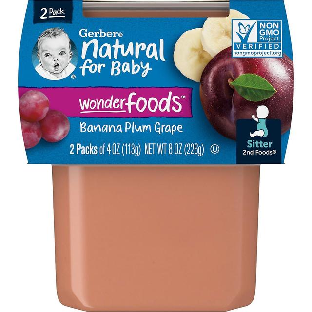 Gerber, Naturale per il bambino, Wonder Foods, 2nd Foods, Banana Plum Grape, 2 Pack, 4 oz (113 g) ciascuno on Productcaster.