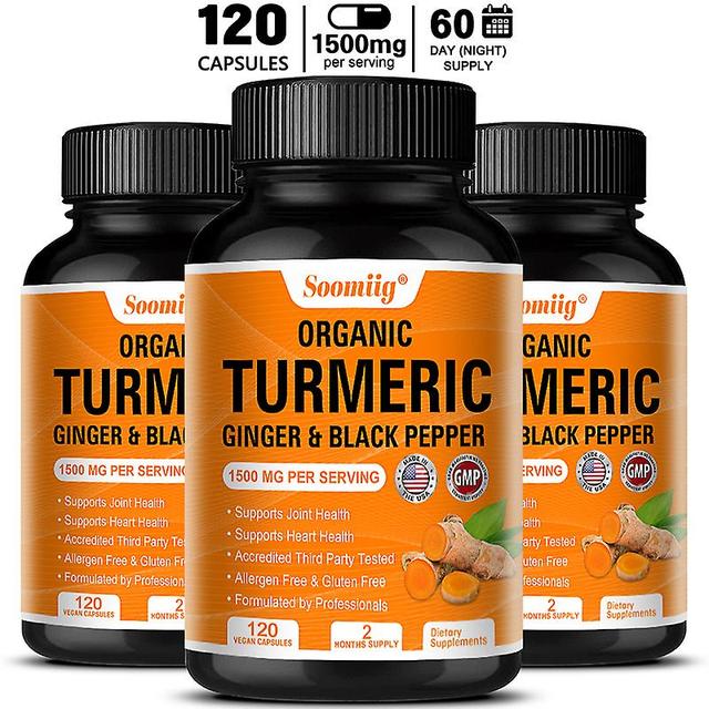 Visgaler Turmeric Melanin 1500 Mg - Black Pepper Promotes Brain Heart Skin Muscle Joint Pain Health Immune Support Strong Bones 120 count-3 bottle on Productcaster.