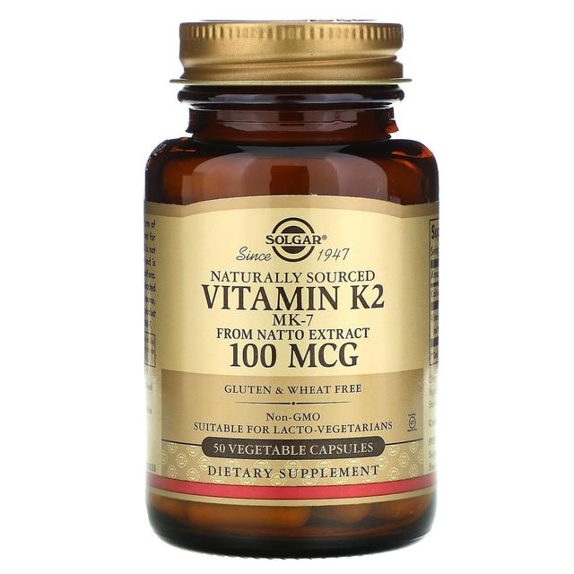 Solgar, Naturally Sourced Vitamin K2, 100 mcg, 50 Vegetable Capsules on Productcaster.