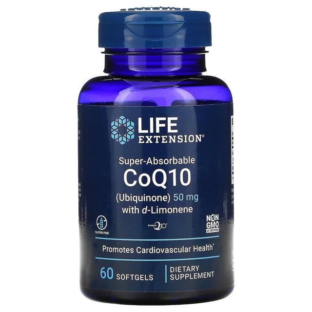 Life Extension Elinikää pidentävä, erittäin imeytyvä CoQ10, d-limoneeni, 50 mg, 60 pehmeää geeliä on Productcaster.