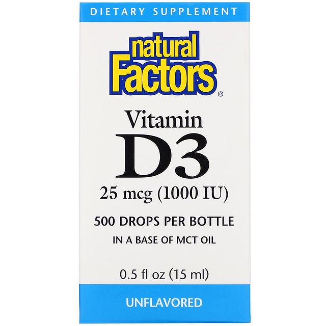 Natural Factors Natuurlijke factoren, vitamine D3 druppels, niet gearomatiseerd, 25 mcg (1.000 IE), 0,5 fl oz (15 on Productcaster.