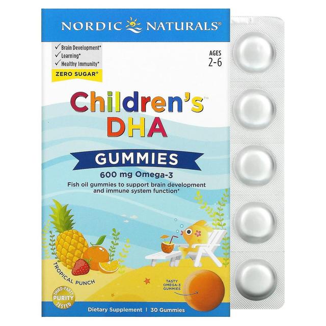 Nordic Naturals, Barnens DHA Gummies, åldrarna 2-6, Tropical Punch, 600 mg, 30 Gummies on Productcaster.