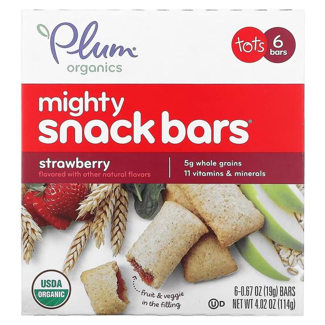 Plum Organics, Mighty Snack Bars, Tots, Strawberry, 6 Bars, 0.67 oz (19 g) Each on Productcaster.